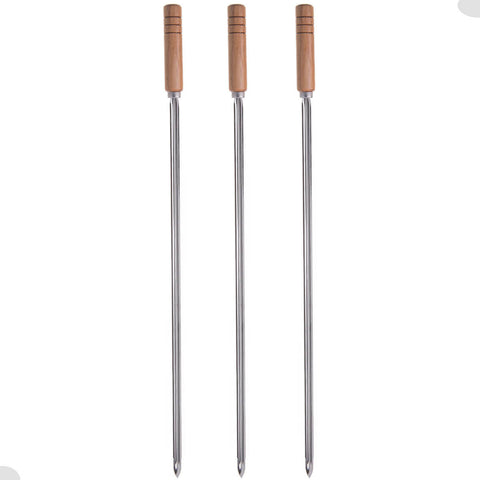 Kit 3 Espetos Simples para Churrasco Domama com Lâmina em Aço Inox e Cabo de Madeira 85cm