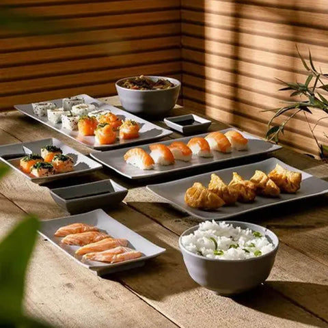 Travessa Retangular de Melamina Servir Sushi 29x14cm Bandeja Lyor Tóquio Granilite