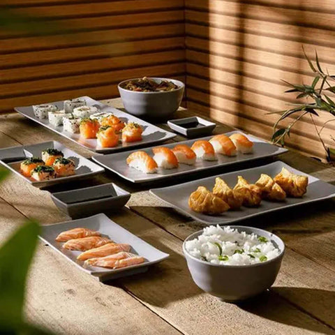 2 Travessas 29x14cm de Melamina Sushi Comida Japonesa Bandeja Granilite Lyor Tóquio