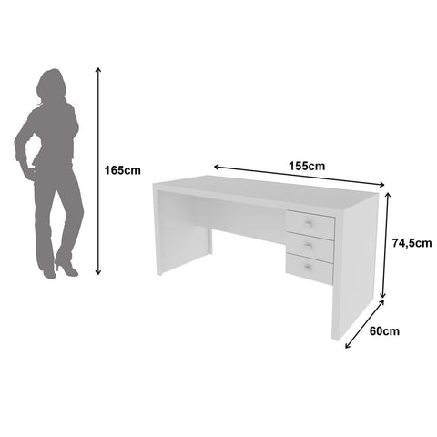 Mesa Escrivaninha com 3 Gavetas para Escritório 155cm ME4113 Branco Tecnomobili Home Office