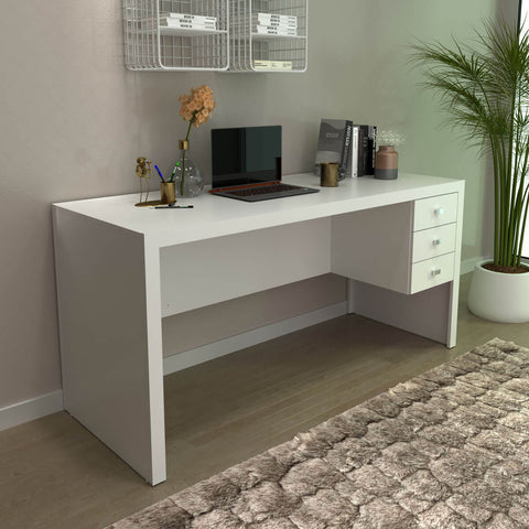 Mesa Escrivaninha com 3 Gavetas para Escritório 155cm ME4113 Branco Tecnomobili Home Office