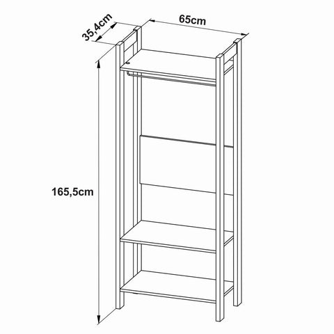 Armário Closet de Quarto com 3 Prateleiras Preto e Nogal AZ1029 Tecnomobili