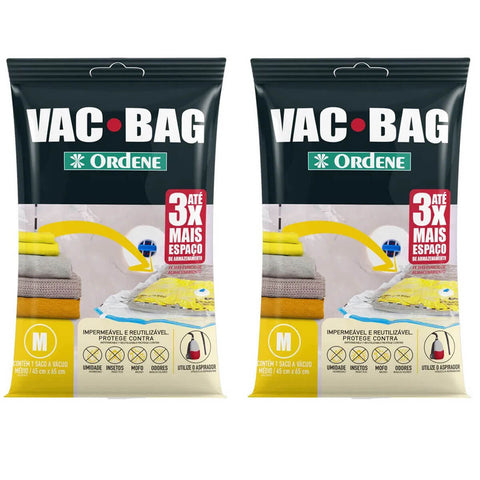 Kit 2 Sacos Vac Bag Ordene para Roupas Médio 45x65cm A Vácuo Polietileno Reutilizável