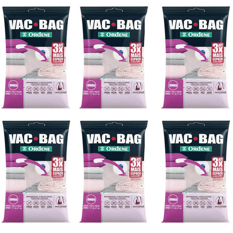 Kit 6 Vac Bag Jumbo Ordene 110x100cm Saco a Vácuo Plástico Edredom Casacos