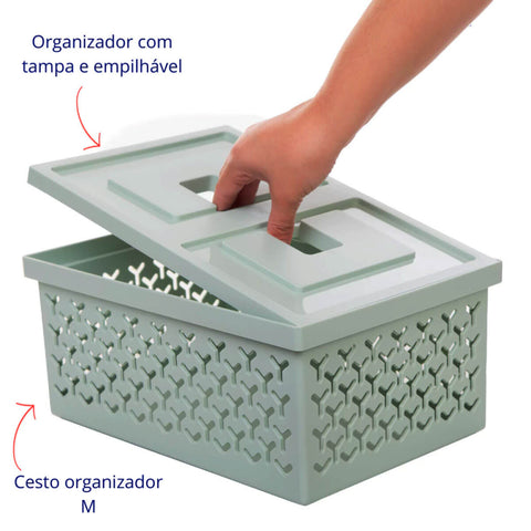 Caixa Organizadora com Tampa Verde Menta Cesto Médio Crippa Brinquedos Closet Lavanderia