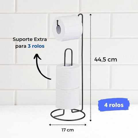 Suporte Papel Higiênico de Chão Passerini Porta 3 Rolos Aço Preto Luxo