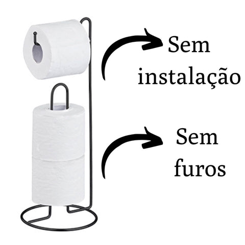 Suporte Papel Higiênico de Chão Passerini Porta 3 Rolos Aço Preto Luxo