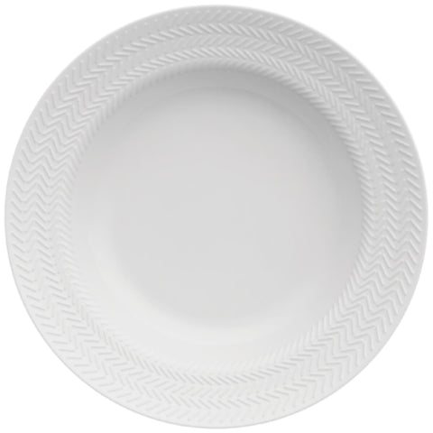 Prato Fundo Redondo 23,5cm Porcelana Relevo Chevron Germer Branco Mesa Posta