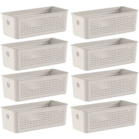 Kit 8 Cestos Caixa Organizadora 3L Flow Bege 27x12x9cm Closet Lavanderia Banheiro