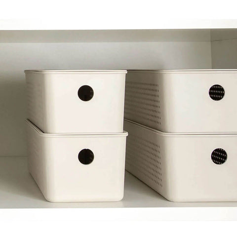 Kit 8 Cestos Caixa Organizadora 3L Flow Bege 27x12x9cm Closet Lavanderia Banheiro