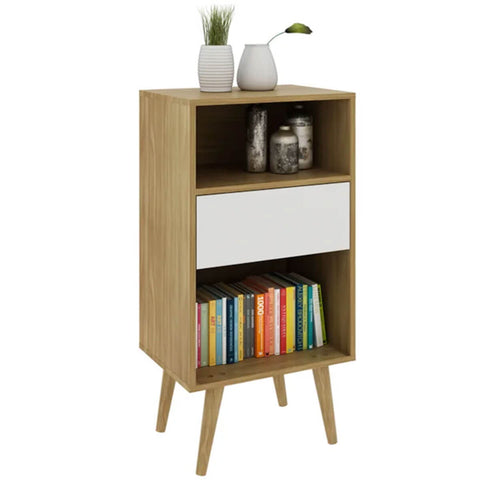 Estante Baixa para Sala Organizar Livros com 1 Gaveta E1715 Amêndoa e Off White Tecnomobili