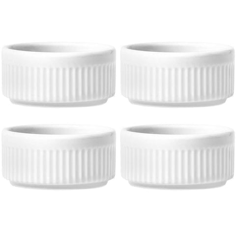 4 Tigelas Ramekins Porcelana Branca Médio Canelado Germer Creme Molho