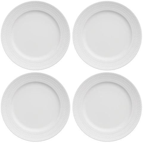 4 Pratos de Sobremesa 21cm em Porcelana Relevo Chevron Germer Branco Redondo