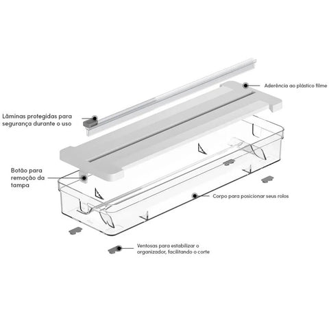 Kit Secador de Saladas 5,5L e Organizador Cortador de Rolos Duplo Branco Clear Fresh Ou