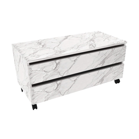 Balcão Gabinete para Banheiro 80cm com Rodízio e 2 Gavetas BN3603 Mármore Branco Sem Cuba