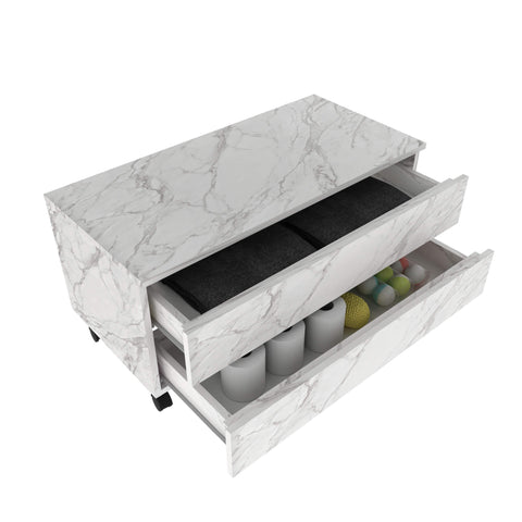 Balcão Gabinete para Banheiro 80cm com Rodízio e 2 Gavetas BN3603 Mármore Branco Sem Cuba