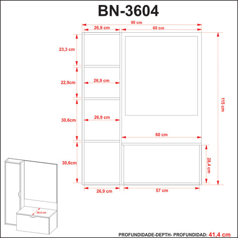 Gabinete para Banheiro Suspenso 90cm com 2 Portas BN3604 Branco Sem Cuba