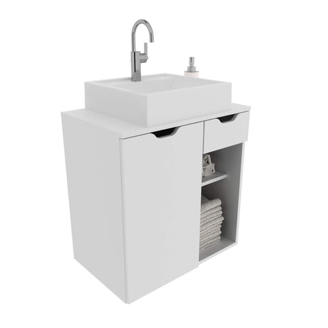 Balcão Gabinete para Banheiro Suspenso 60cm com 1 Gaveta e 1 Porta BN3605 Branco SEM CUBA