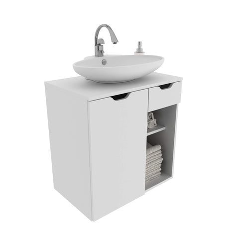 Balcão Gabinete para Banheiro Suspenso 60cm com 1 Gaveta e 1 Porta BN3605 Branco SEM CUBA