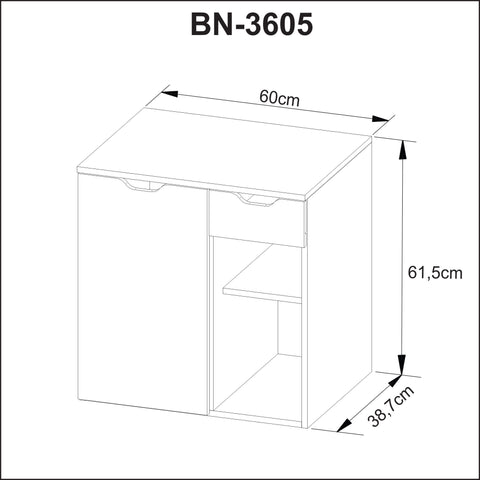 Balcão Gabinete para Banheiro Suspenso 60cm com 1 Gaveta e 1 Porta BN3605 Amêndoa Branco SEM CUBA