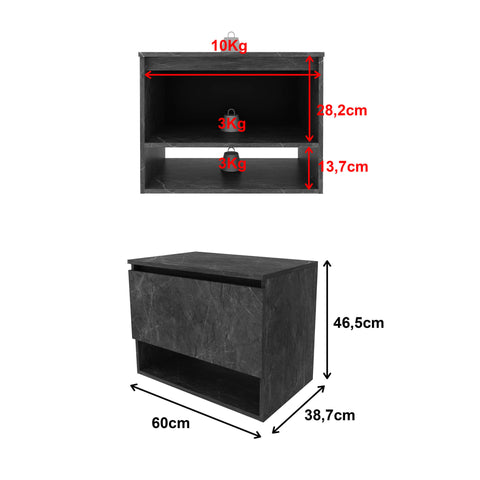 Balcão Gabinete Suspenso para Banheiro 60cm com 1 Porta e Nicho BN3606 Mármore Lunar SEM CUBA