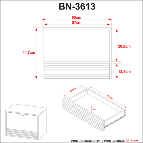 Balcão Gabinete Suspenso 60cm com 1 Porta e 1 Gaveta BN3613 Amêndoa SEM CUBA