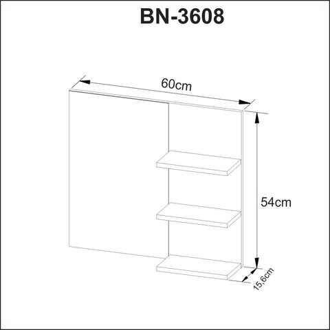 Espelheira Suspensa para Banheiro 60cm com 3 Prateleiras BN3608 Amêndoa