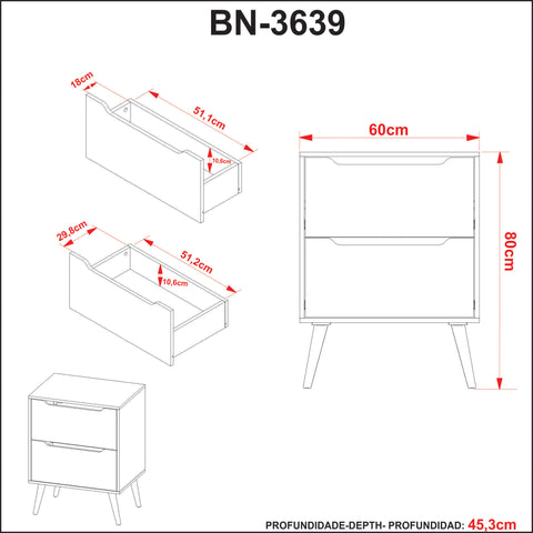 Gabinete para Banheiro 60cm com 2 Gavetas BN3639 Amêndoa Tecnomobili SEM CUBA