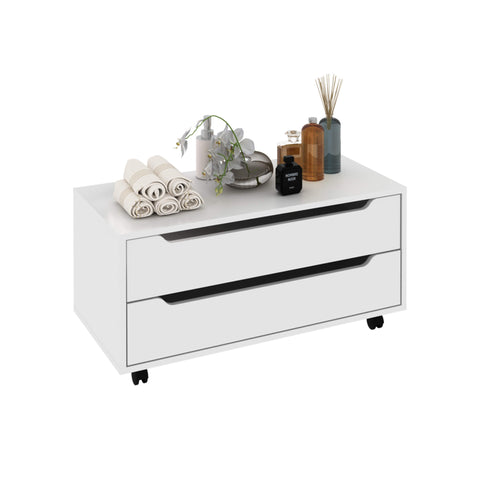 Balcão Gabinete 80cm com 2 Gavetas e Rodízio BN3643 Branco Tecnomobili