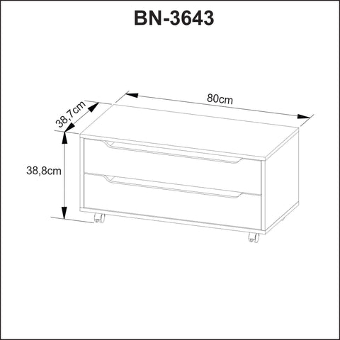 Balcão Gabinete 80cm com 2 Gavetas e Rodízio BN3643 Branco Tecnomobili