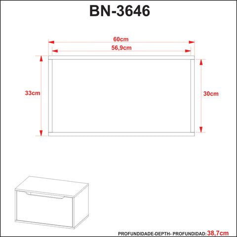 Balcão Gabinete 60cm com 1 Porta BN3646 Amêndoa/Branco Tecnomobili