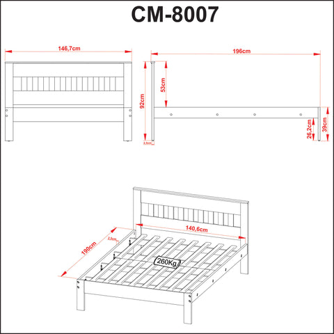 Cama de Casal CM8007 Para Colchão de 138x188cm Amêndoa/Branco Tecnomobili