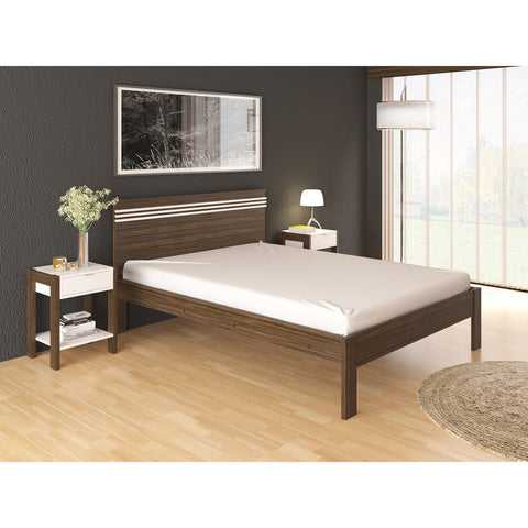 Cama de Casal CM8009 Para Colchão de 138x188cm Nogal/Branco Tecnomobili