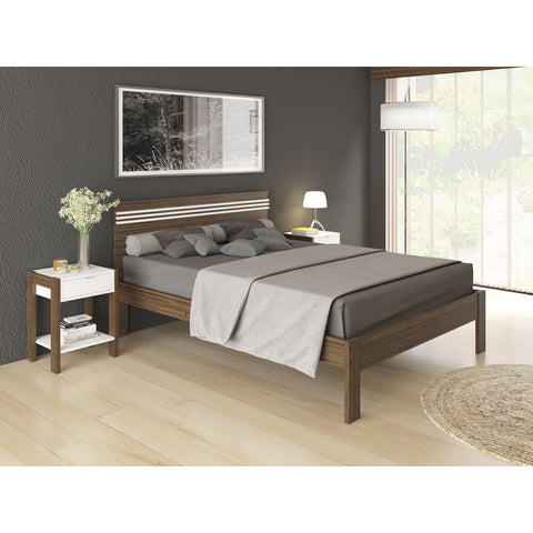 Cama de Casal CM8009 Para Colchão de 138x188cm Nogal/Branco Tecnomobili