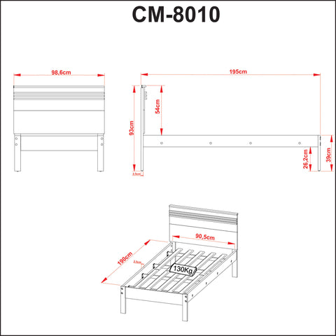 Cama de Solteiro CM8010 Para Colchão de 88cm Nogal/Branco Tecnomobili