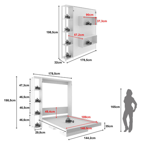 Cama Articulada de Casal com 4 Prateleiras e 2 Nichos CM8014 Branca Tecnomobili