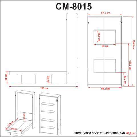 Cama Articulada de Parede 198,5x97cm Solteiro Branca Nichos CM8015 Tecnomobili