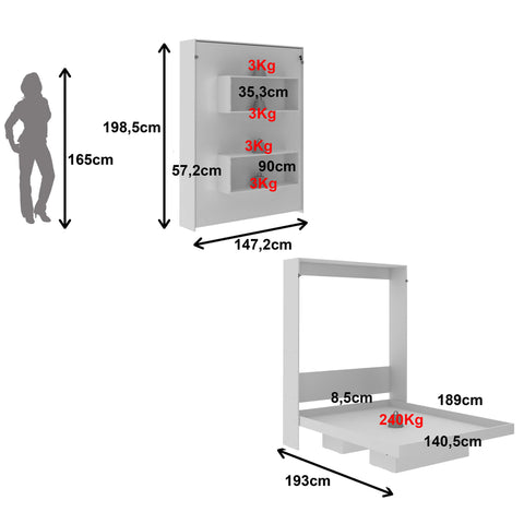 Cama Retrátil de Parede Articulada Casal 147,2x198,5cm Branca Tecnomobili CM8016 Nichos