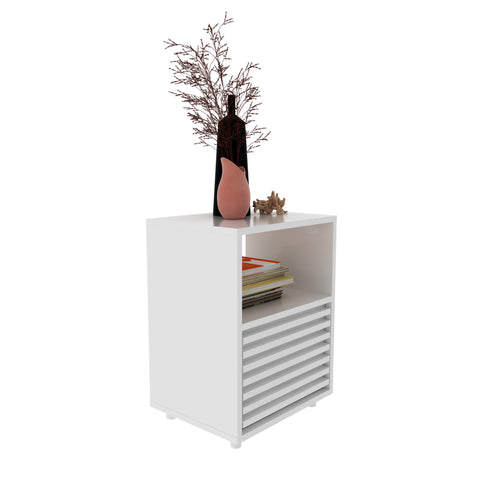 Mesa de Cabeceira 38x30x51,4cm Gaveta Ripada Nicho Branco CM8042 Tecnomobili