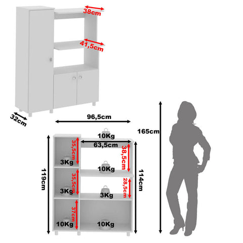 Balcão Multiuso para Cozinha com 3 Portas e 2 Nichos 96,5x32x119cm Microondas Forno BL3310 Branco Tecnomobili