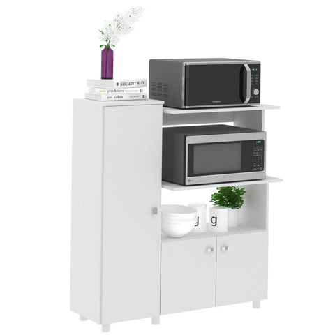 Balcão Multiuso para Cozinha com 3 Portas e 2 Nichos 96,5x32x119cm Microondas Forno BL3310 Branco Tecnomobili