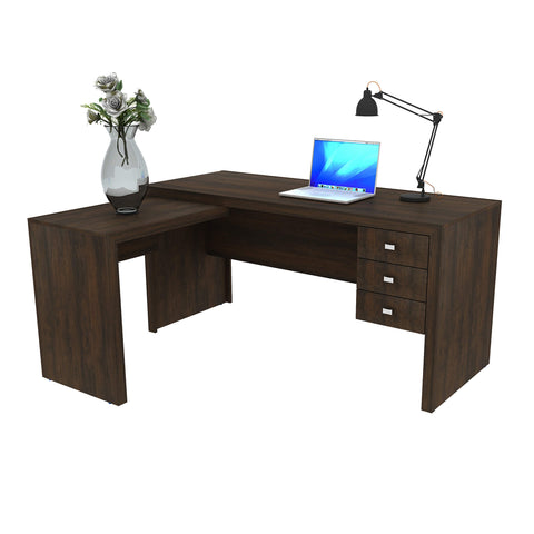 Mesa para Escritório com Mesa de Apoio e 3 Gavetas ME4106 Rústico Tecnomobili