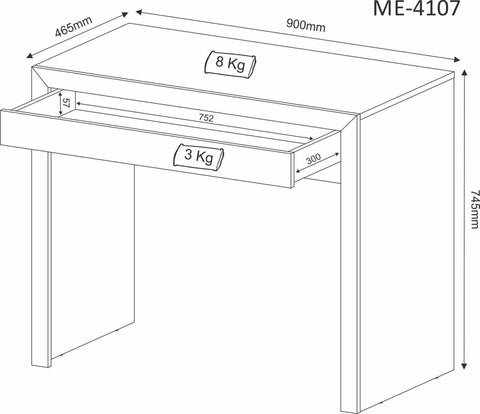 Mesa Escrivaninha para Escritório 90x46,5x74,5cm com 1 Gaveta Branca ME4107 Tecnomobili