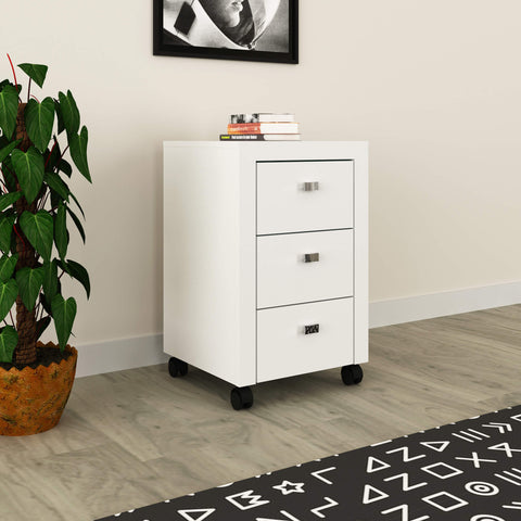 Gaveteiro Escritório 38,5x37,5x60,5cm 3 Gavetas Rodízio Multiuso Home Office Cômoda ME4108 Branco Tecnomobili