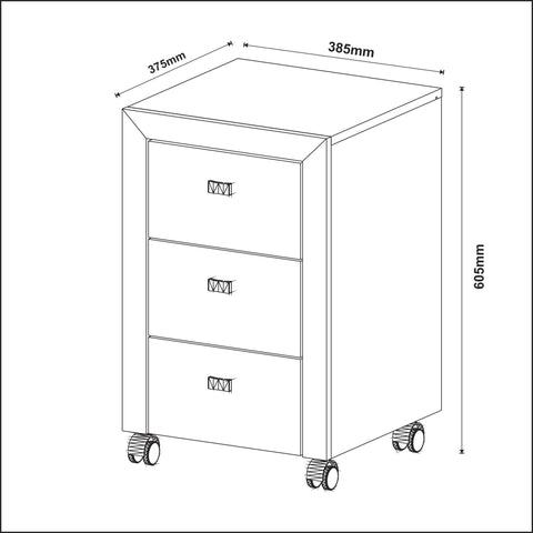 Gaveteiro Escritório 38,5x37,5x60,5cm 3 Gavetas Rodízio Multiuso Home Office Cômoda ME4108 Branco Tecnomobili