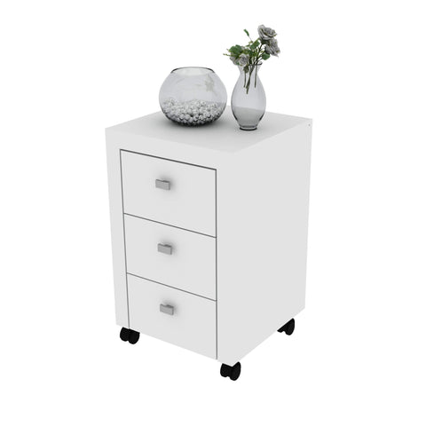 Gaveteiro Escritório 38,5x37,5x60,5cm 3 Gavetas Rodízio Multiuso Home Office Cômoda ME4108 Branco Tecnomobili