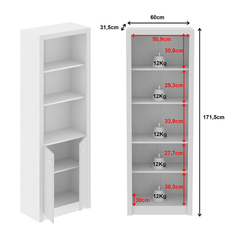 Armário Alto para Escritório com 2 Portas e 5 Prateleiras Branco ME4110 Tecnomobili