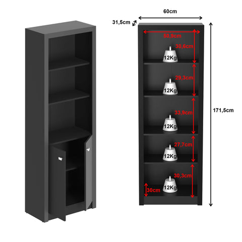 Armário Alto para Escritório com 2 Portas e 5 Prateleiras Preto ME4110 Tecnomobili