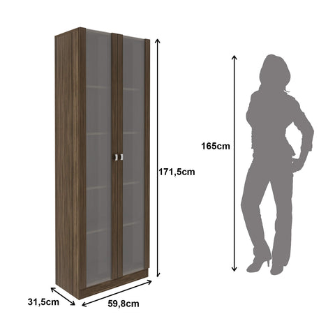 Estante Armário Nogal 59,8x31,5x171,5cm Prateleiras e Portas de Vidro ME4115 Tecnomobili