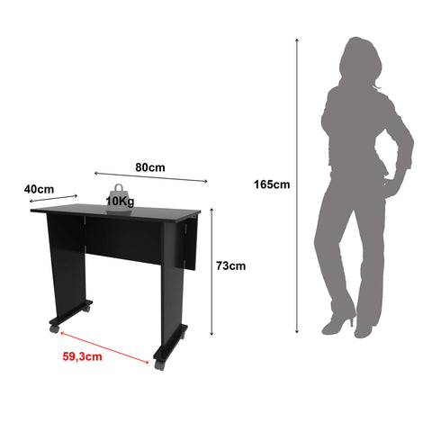 Mesa Multiuso para Computador Escrivaninha Dobrável 80cm com Rodízio Preta ME4117 Tecnomobili